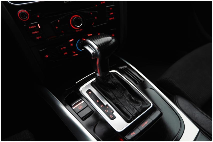 Close-up shot of a modern car gear shift lever and