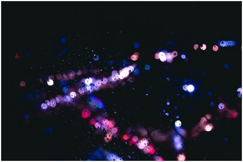 Abstract bokeh with vibrant colors through a rainy