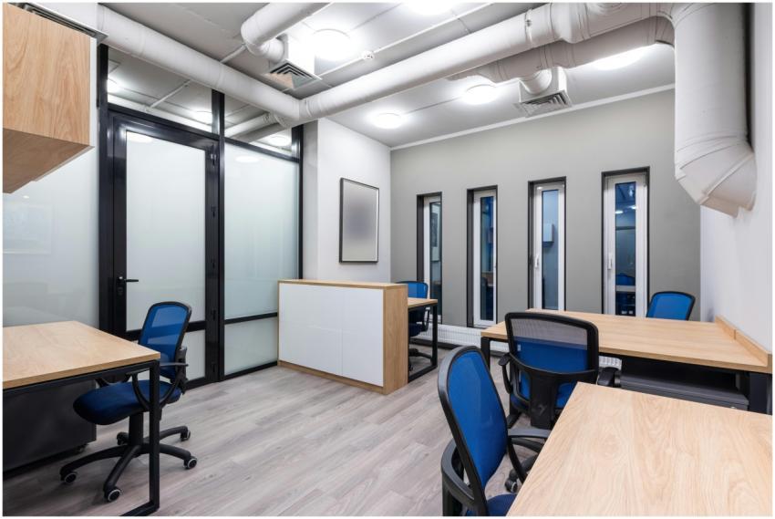 Interior of new contemporary spacious workplace wi
