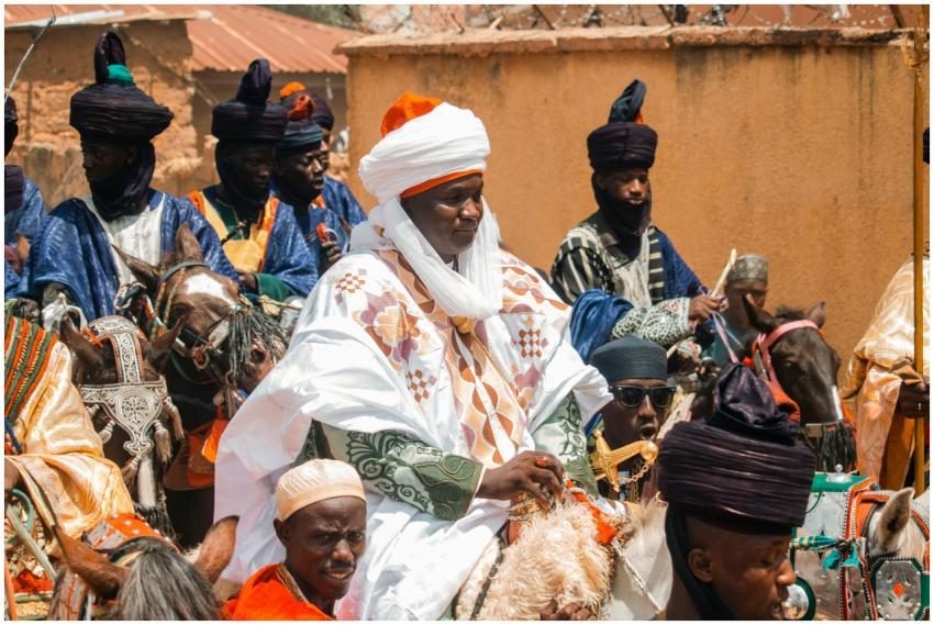 Vibrant scene from a traditional Hausa festival wi