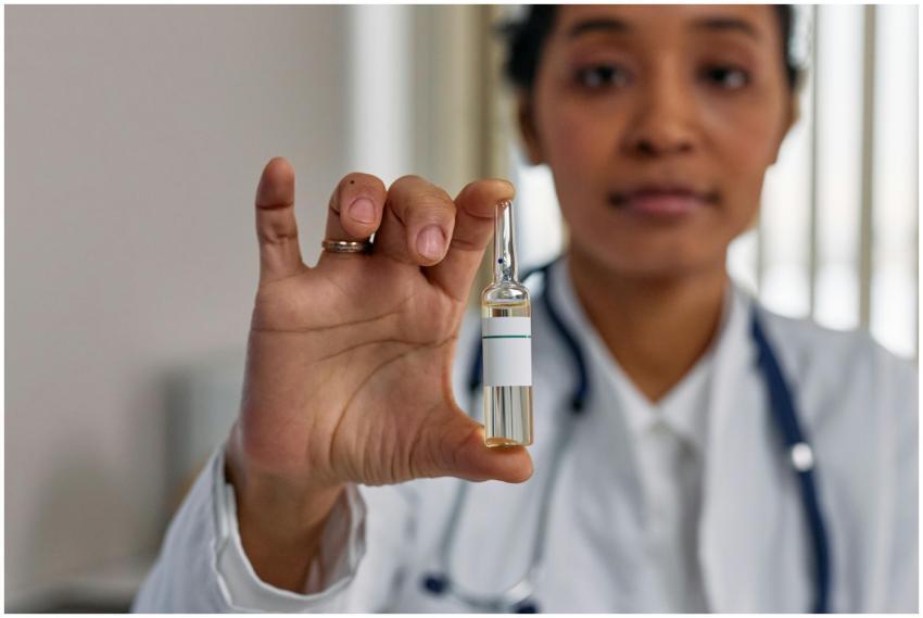 Healthcare professional displaying a vaccine ampou