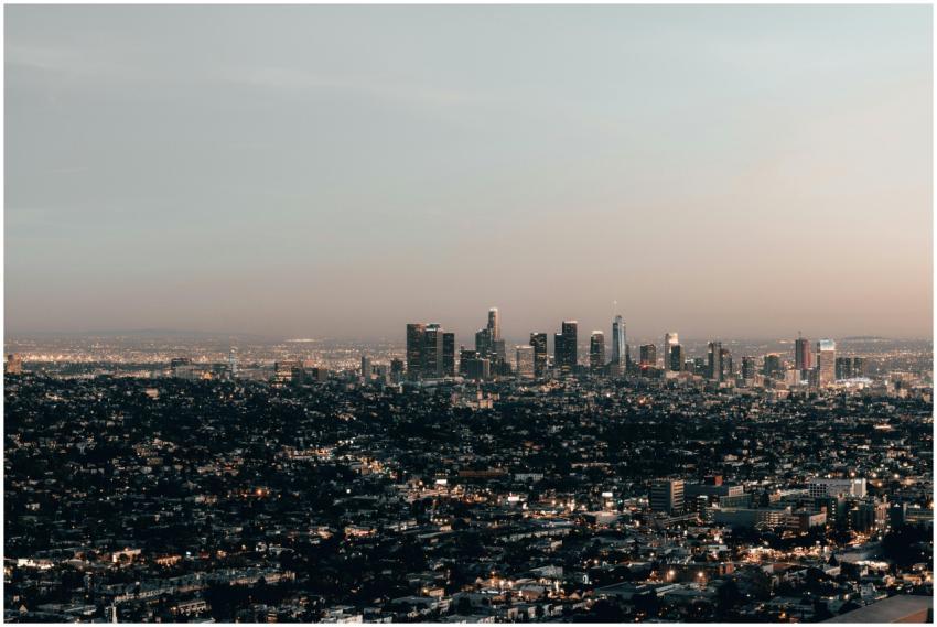 Captivating aerial view of Los Angeles skyline wit
