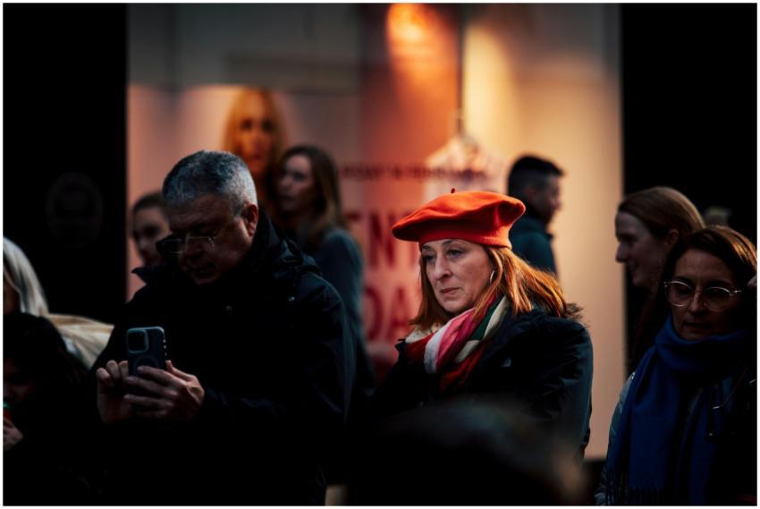 Candid urban street photography capturing a stylis