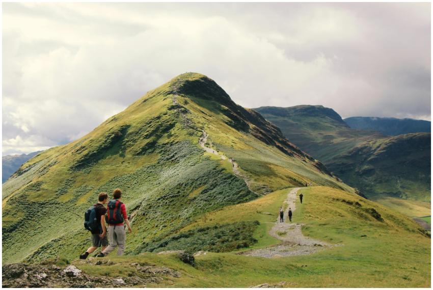 Hikers enjoy a scenic walk along a ridge in the st