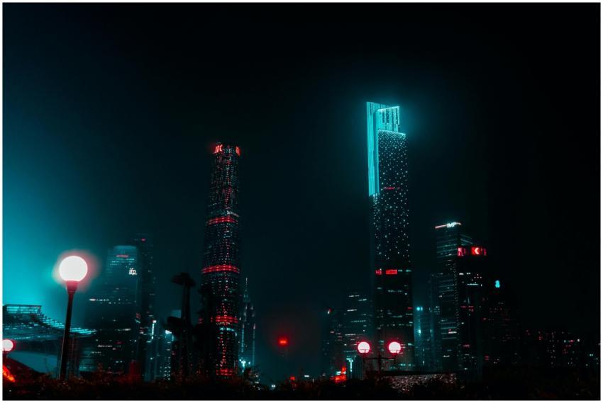 Stunning night view of Guangzhou's skyline with br