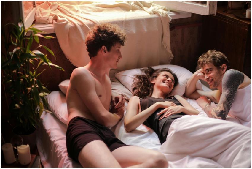 Three people enjoying a relaxed, intimate morning