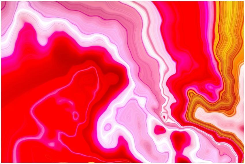 Dynamic abstract fluid design featuring vivid red,