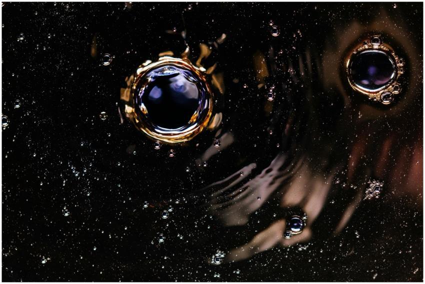 Close-up view of bubbles and droplets creating an