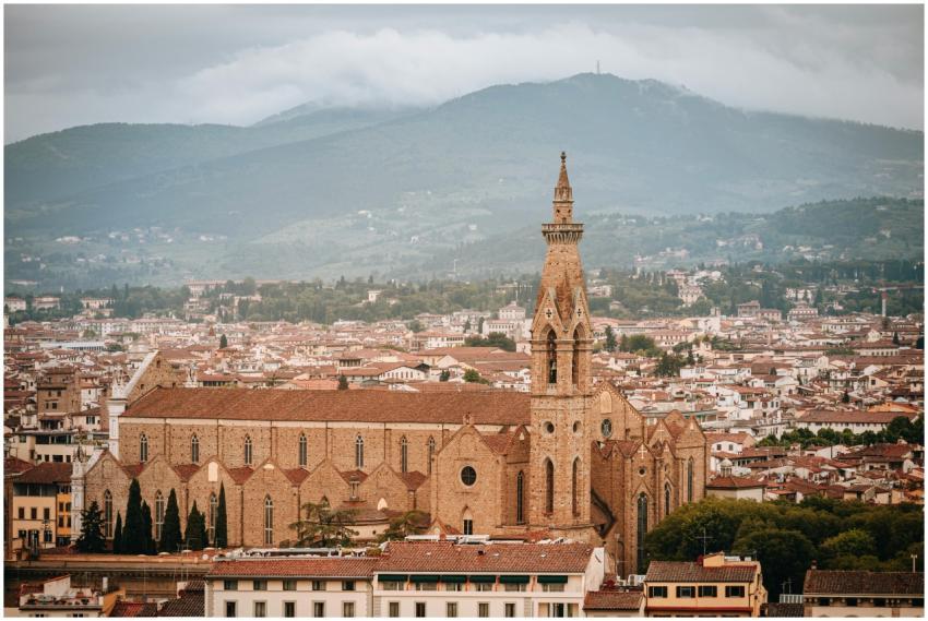 Aerial view of Santa Croce Basilica in Florence, s