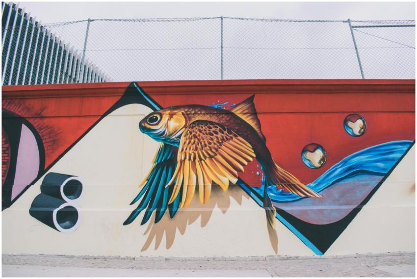 Vibrant fish mural capturing creativity and street