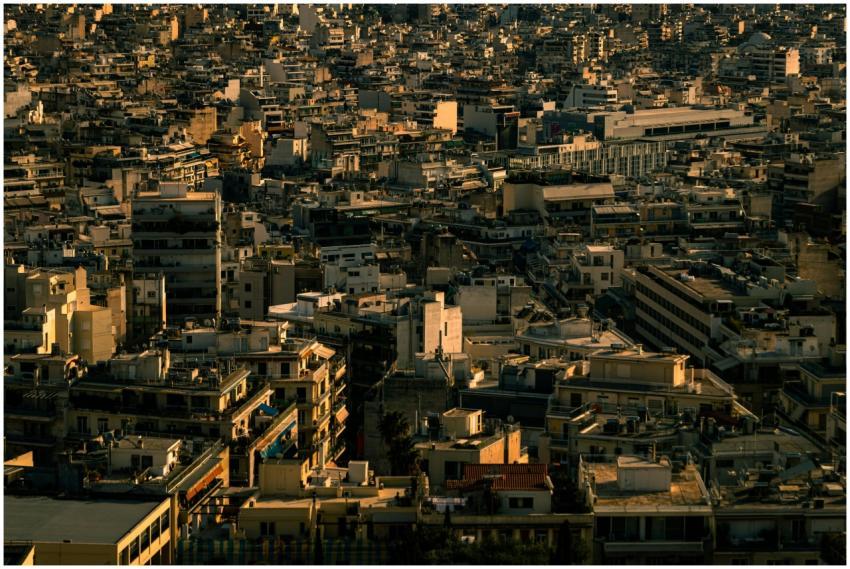 Aerial view of Athens cityscape at twilight showca