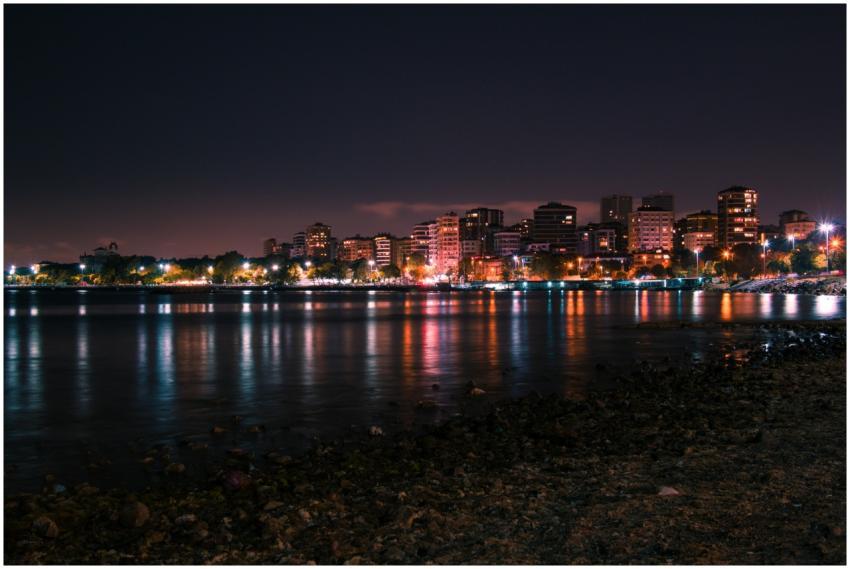 Stunning view of İstanbul's skyline at night refle