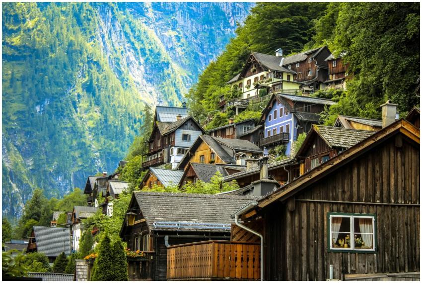 Charming wooden houses on a lush mountainside in H