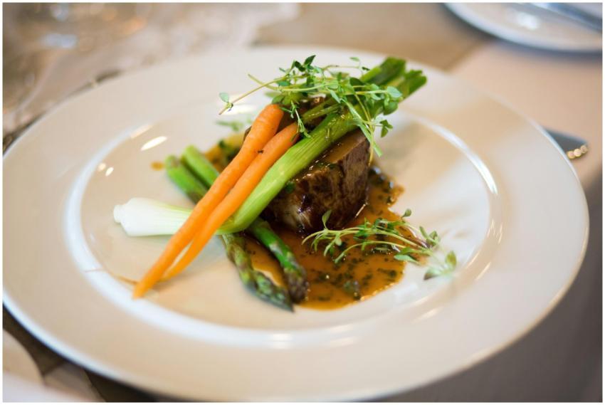 Luxurious gourmet meal elegantly plated with veget