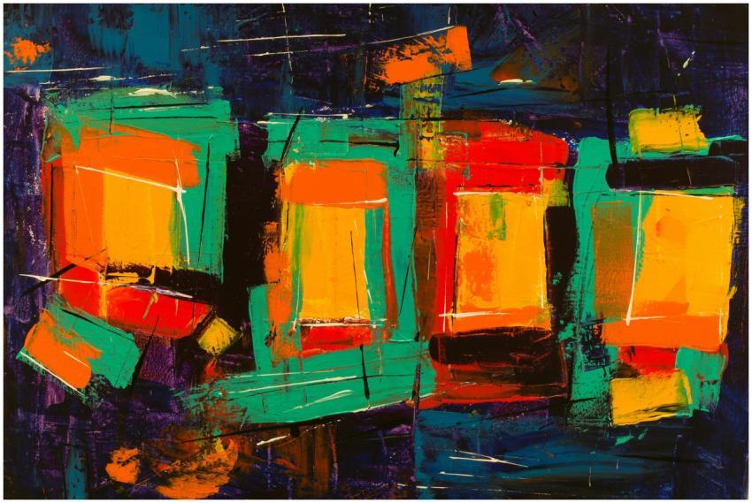 Colorful abstract painting with bold acrylic brush