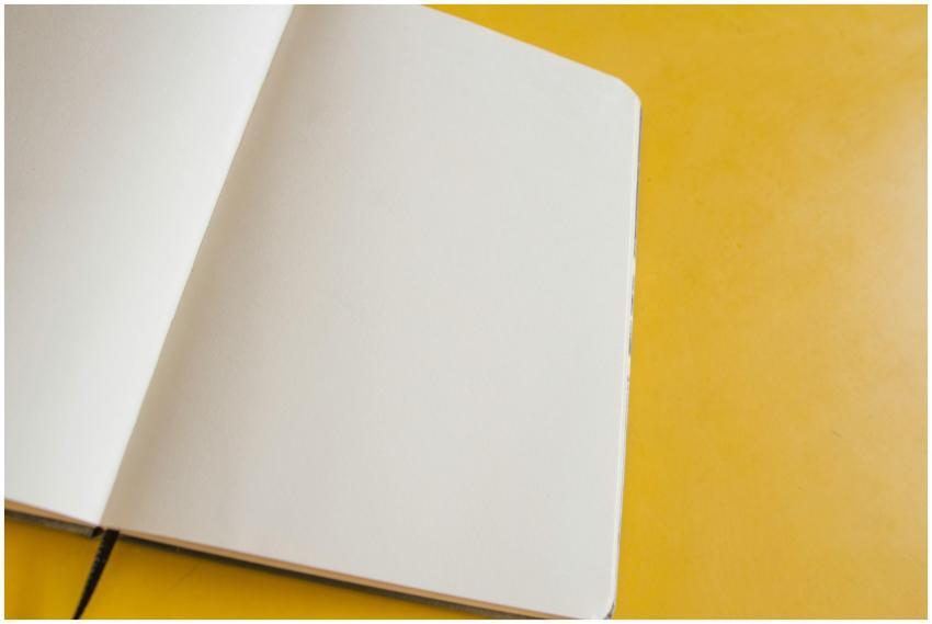 Top view of an open blank notebook on a vibrant ye