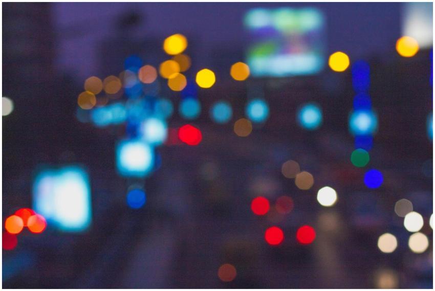 Blurred night view of a vibrant cityscape in Kolka