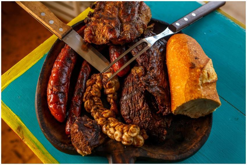 Mouth-watering grilled meat platter with sausages