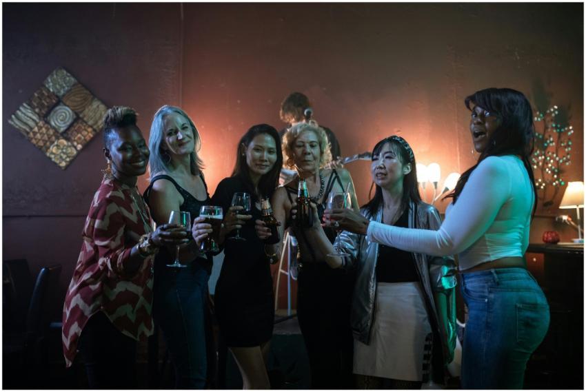 A group of women celebrating a fun night out at a