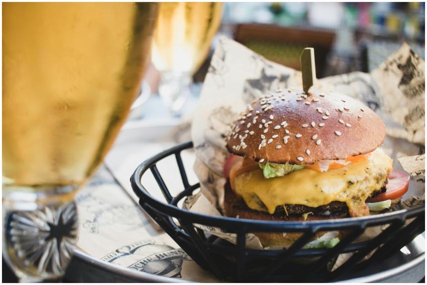 Close-up of a mouth-watering cheeseburger with a r