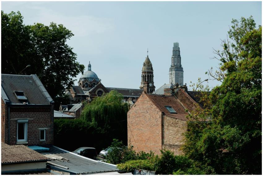 Historic skyline view of Amiens, featuring iconic