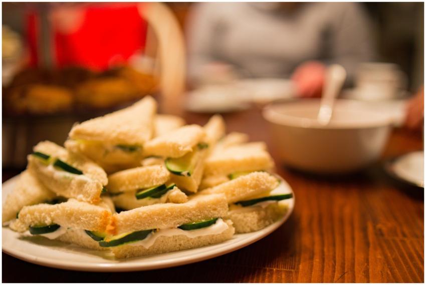 Appetizing cucumber tea sandwiches neatly arranged