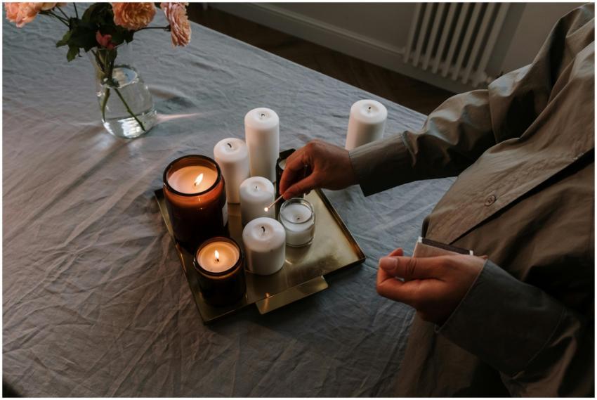 A warm and inviting indoor scene with lit candles
