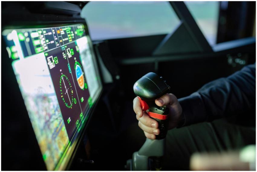 Close-up of a simulated aircraft cockpit with cont