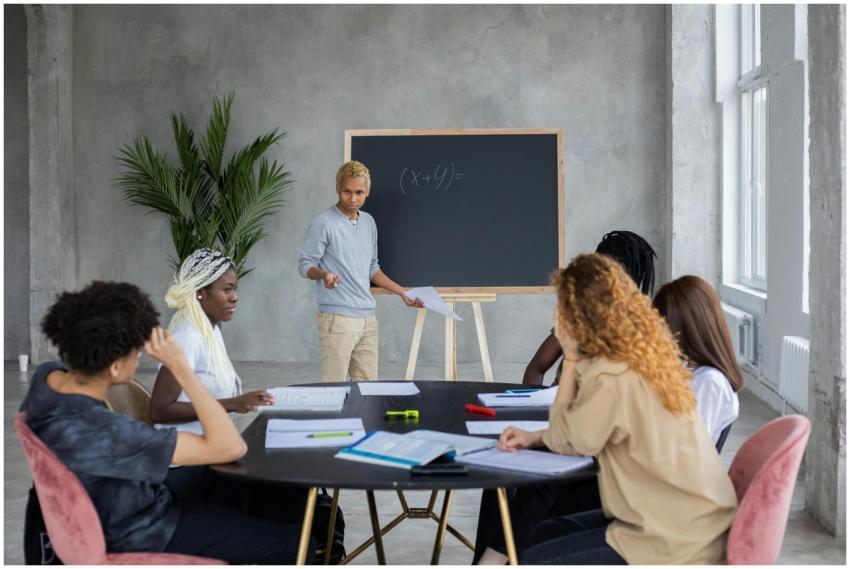 African American student explaining mathematic equ