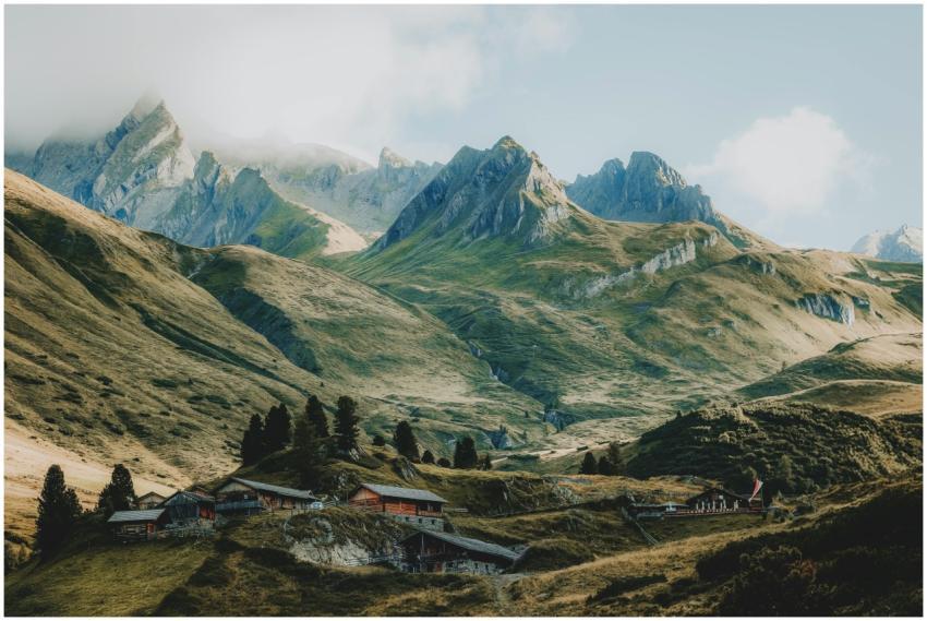 Beautiful mountain landscape with alpine village n