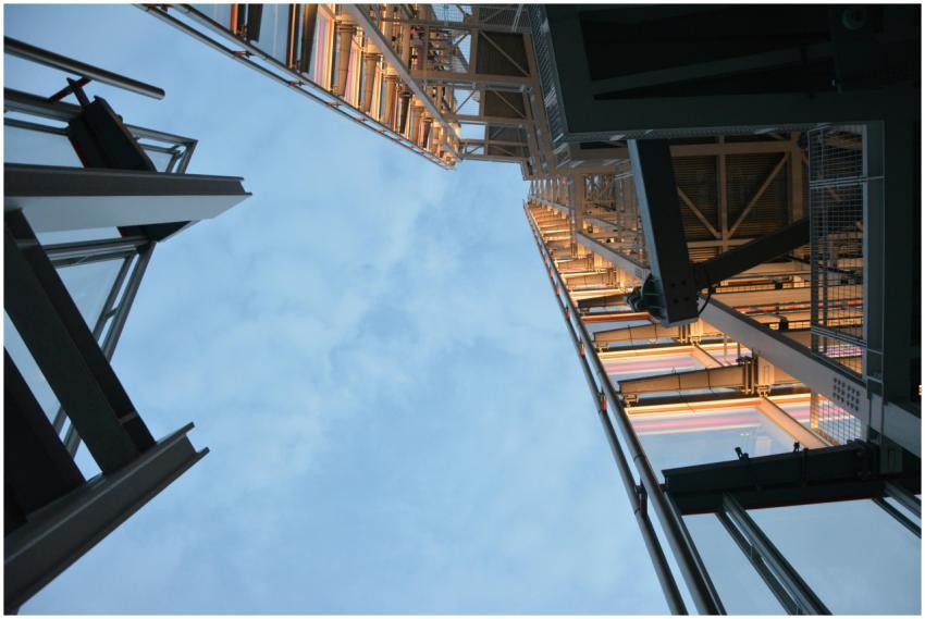 Low angle shot of modern steel structure reaching