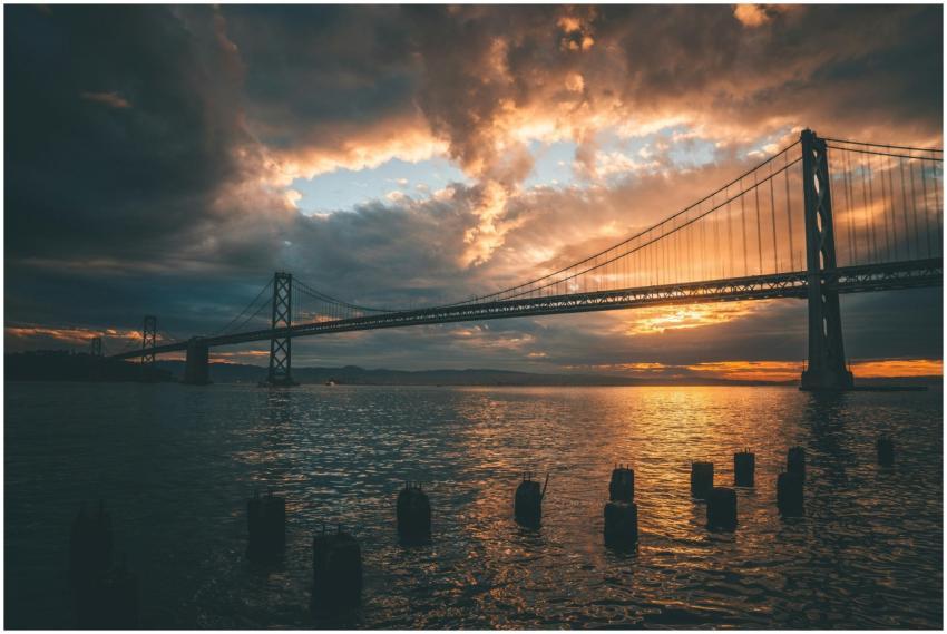 Stunning sunset view of the Bay Bridge in San Fran