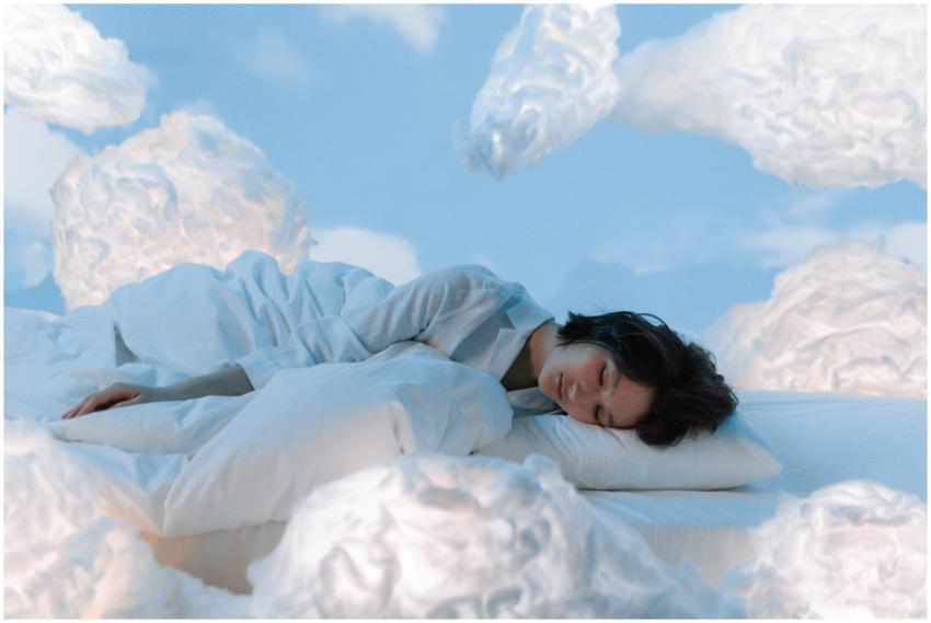 A serene and imaginative portrayal of a woman slee