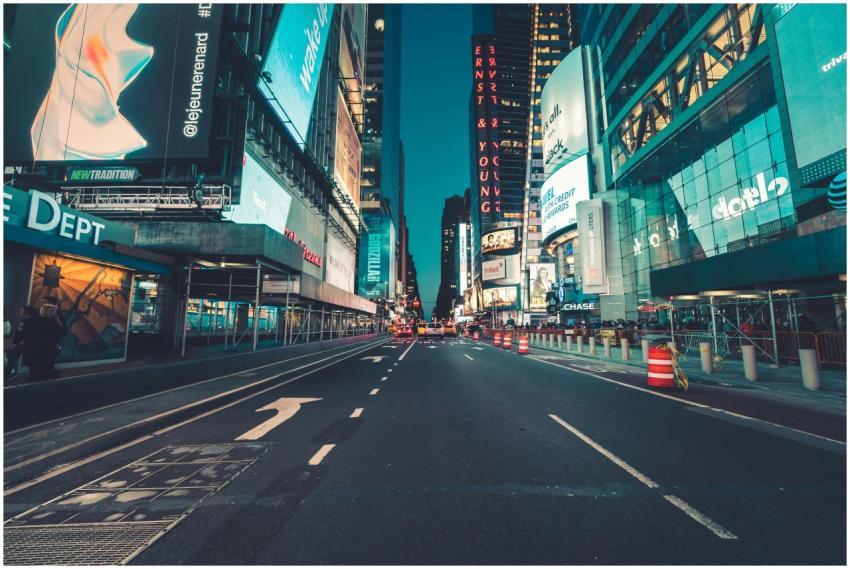 A dynamic evening view of illuminated Times Square