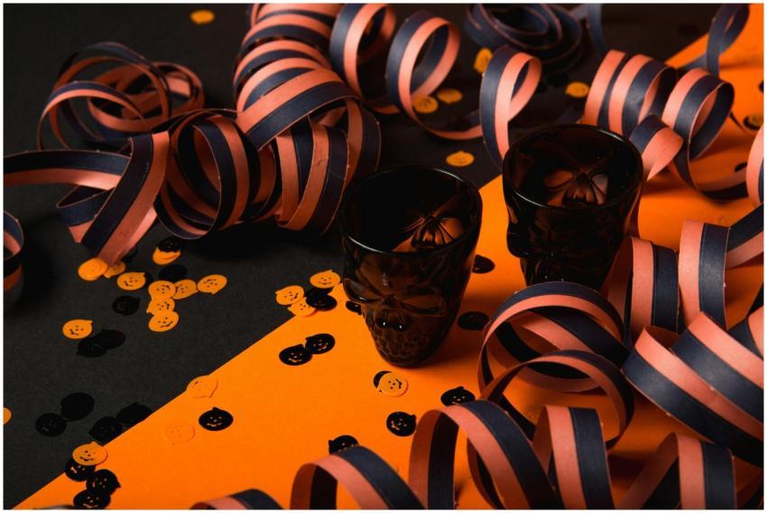 Halloween-themed decorations featuring skull shot