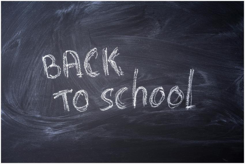 Blackboard with 'Back to School' written in chalk,