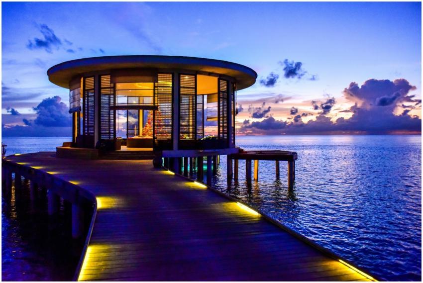 Beautiful round pavilion on a pier overlooking the