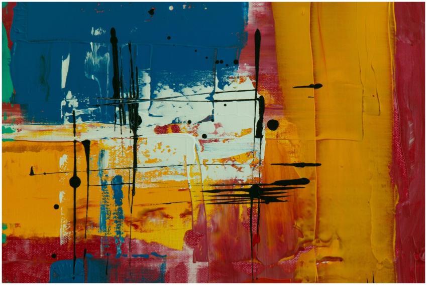 Dynamic abstract painting featuring vibrant colors