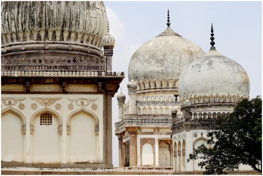 Close-up view of ornate domes on a historic Indian
