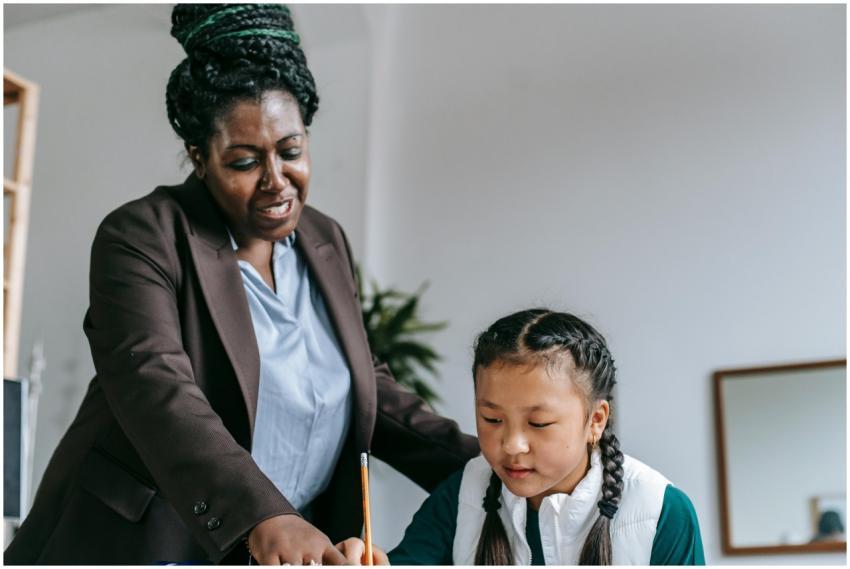 Middle aged African American female teacher with d