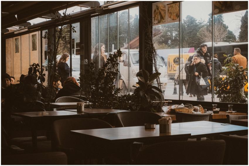 Warm interior of an Istanbul cafe with street view