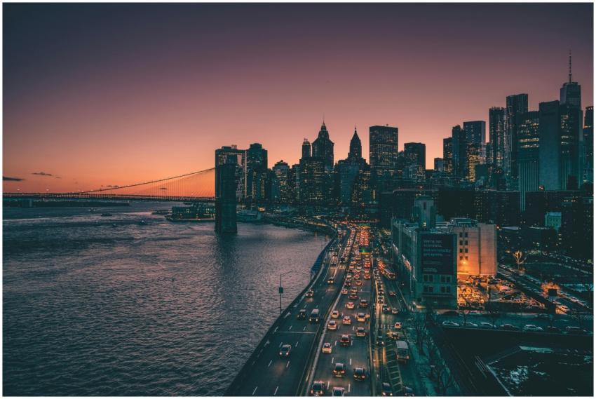 Beautiful view of New York skyline and Brooklyn Br