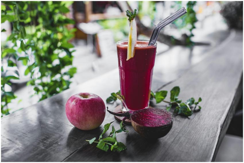 Refreshing beetroot and apple juice garnished with