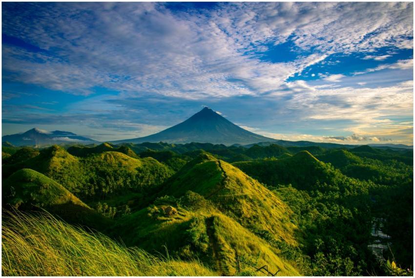 Beautiful landscape of Mayon Volcano amidst verdan