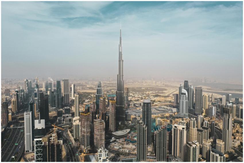 A breathtaking aerial view of Dubai's skyline feat