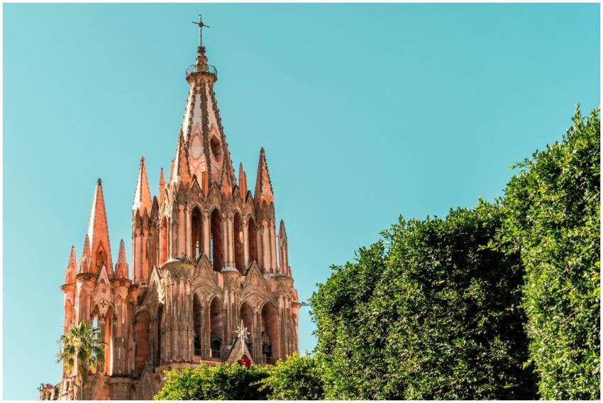 Stunning Gothic Revival church surrounded by lush