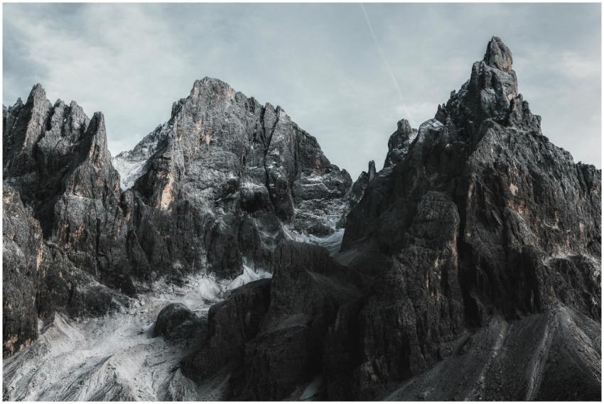 Dramatic rock formations of a rugged mountain rang