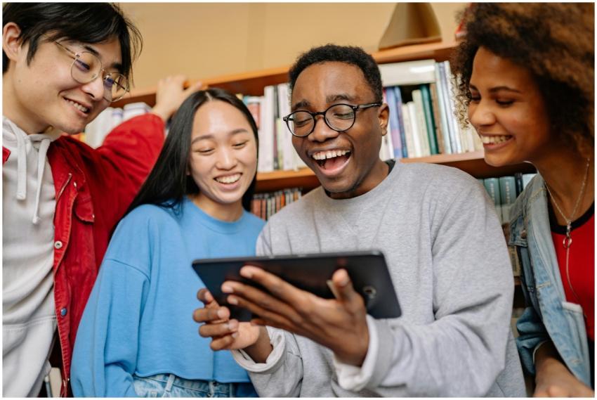A group of diverse students enjoying studying toge