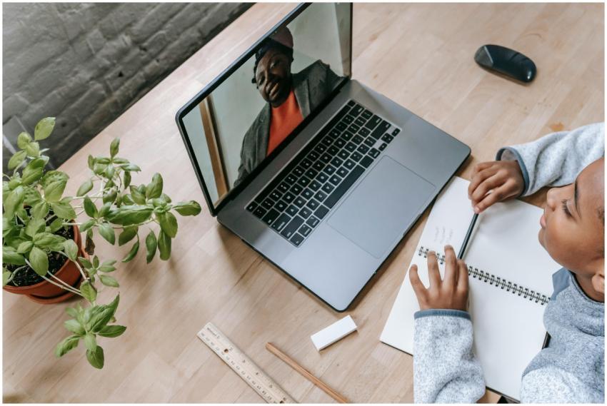 Top view of adorable intelligent African American