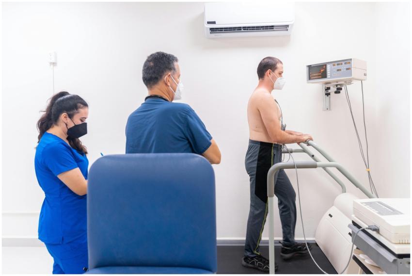 Patient undergoing a cardiac stress test in a medi